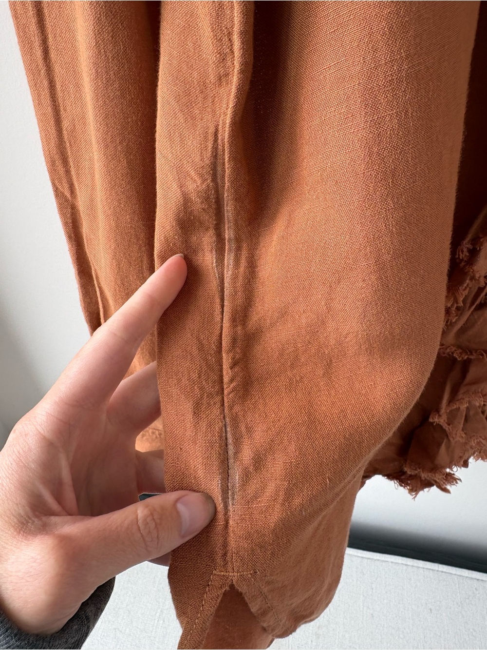 Pilcro Anthropologie Ruffle Fringe Blouse Burnt Orange Linen Size Small - Picture 5 of 8